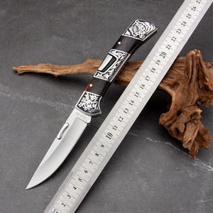 Navaja Plegable Tallada Personalizable de Grado OEM para Bricolaje y Camping, Acero Inoxidable D2, Mango de Madera HK FB188, 1 Año de Garantía - Product Image 3