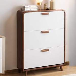 خزانة أحذية خشبية عصرية بزوايا دائرية مع مساحة تخزين كبيرة للمدخل والاستخدام المنزلي - Product Image 1