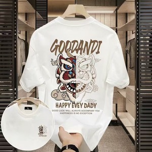 Camiseta de manga corta de algodón puro transfronterizo de marca de moda de verano 2025 para hombre, nueva camiseta informal de cuello suelto Ins, diseño atractivo - Product Image 1
