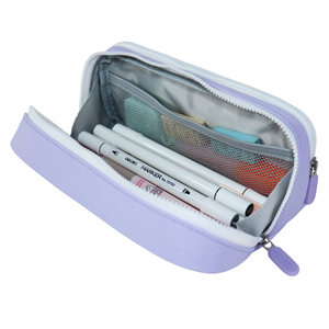 Custom Lavender Double Layer Large Capacity Pencil Case with Mesh Pocket, Aesthetic <b>School</b> Stationery Pouch for Girls, OEM Facto - Product Image 5
