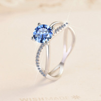 Bague de fiançailles en moissanite solitaire, couleur D, clarté VVS1, taille brillante ronde, en argent sterling S925 massif