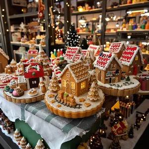 Dekorasi LED rumah kue jahe grosir kustom dengan Set kereta, ornamen meja natal untuk dekorasi rumah liburan - Product Image 4