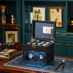 ハイエンドデュアルレイヤーPUレザー収納ケース新しい炭素繊維機械時計包装箱2スロット + 8腕時計 - Product Image 4