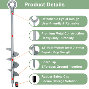 Estacas de anclaje de tierra en espiral recubiertas de polvo de acero resistente de 18 pulgadas/30 pulgadas Anclaje de tornillo de hormigón para suministros de jardín - Product Image 1