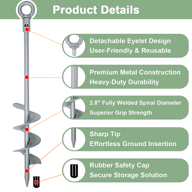 18inch/30inch Heavy Duty Steel Powder Coated Spiral Ground Anchor Stakes Concrete Screw Anchor for Garden Supplies