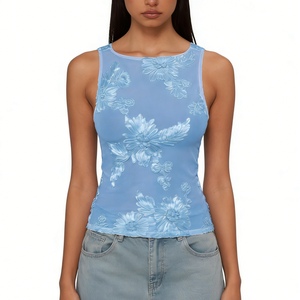 Top Corto sin Mangas para Mujer, con Malla Transparente y Bordado Floral 3D, Elegante y Romántico - Product Image 6