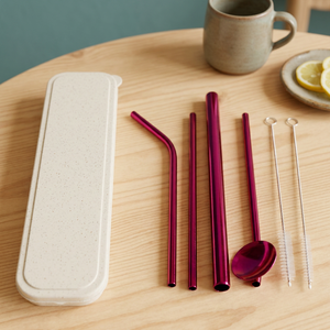 Reusable Metal <b>Drinking</b> <b>Straws</b> Set with Spoon and Cleaner 5 Pack Pink Modern Cocktail Bar Accessories - Product Image 6
