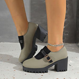 รองเท้าส้นสูงแบบสวมสไตล์อังกฤษ พื้นหนา ปากรองเท้าลึก รุ่นใหม่ประจำฤดูใบไม้ร่วง ไซส์ใหญ่สำหรับผู้หญิง - Product Image 2