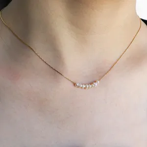 Trendy Real Pearl Gold Wheat Chain Necklace Ladies Jewelry Daily Wear Minimalist Freshwater Pearl with Chain Choker Necklace
