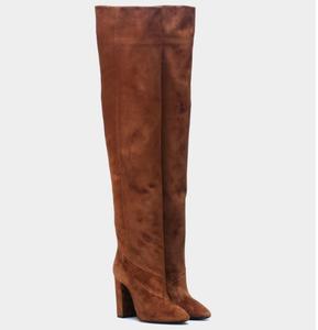 Nuovi Stivali Sopra il Ginocchio da Donna in Finta Pelle Scamosciata con Supporto per l'Arco, <span class=keywords><strong>Tacco</strong></span> a Blocco e Punta Affusolata, Sexy Stile Western, <span class=keywords><strong>Basso</strong></span> MOQ, Invernali - Product Image 6