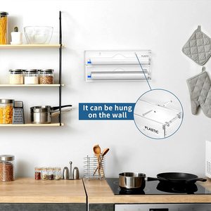 3 in1 akrilik alüminyum folyo tutucu 2 çekmece organizatör akrilik plastik sarma dağıtıcı slayt ile kesici mutfak çekmecesi - Product Image 6