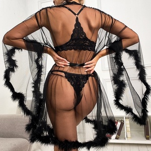 Nuovo stile <span class=keywords><strong>trasparente</strong></span> biancheria <span class=keywords><strong>da</strong></span> <span class=keywords><strong>notte</strong></span> in Mesh con manica di pelliccia Sexy tinta unita <span class=keywords><strong>camicia</strong></span> <span class=keywords><strong>da</strong></span> <span class=keywords><strong>notte</strong></span> traspirante - Product Image 5