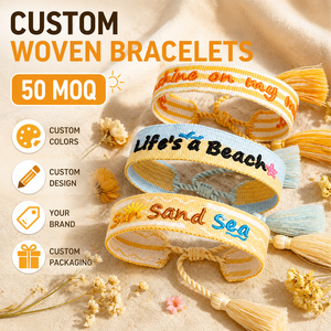 Pulseras <span class=keywords><strong>de</strong></span> la <span class=keywords><strong>Amistad</strong></span> <span class=keywords><strong>de</strong></span> Moda con Borlas y Cuerda Trenzada, Diseño <span class=keywords><strong>de</strong></span> Verano, Sol y Playa, con Bordado 'Sunkissed' - Product Image 1