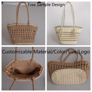 Nhà máy tùy chỉnh giấy rơm Tote Túi Rỗng ra Dệt công suất lớn bãi biển Túi với dây kéo lót cho phụ nữ - Product Image 2