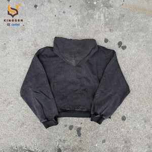 เสื้อฮู้ดดี้ผ้าเฟรนช์เทอร์รี่ทรงหนา สไตล์สตรีทแวร์ผู้ชาย ลวดลายกราฟิกแบบวินเทจ ซิปหน้า ล้างสีแบบแอซิดวอช - Product Image 3