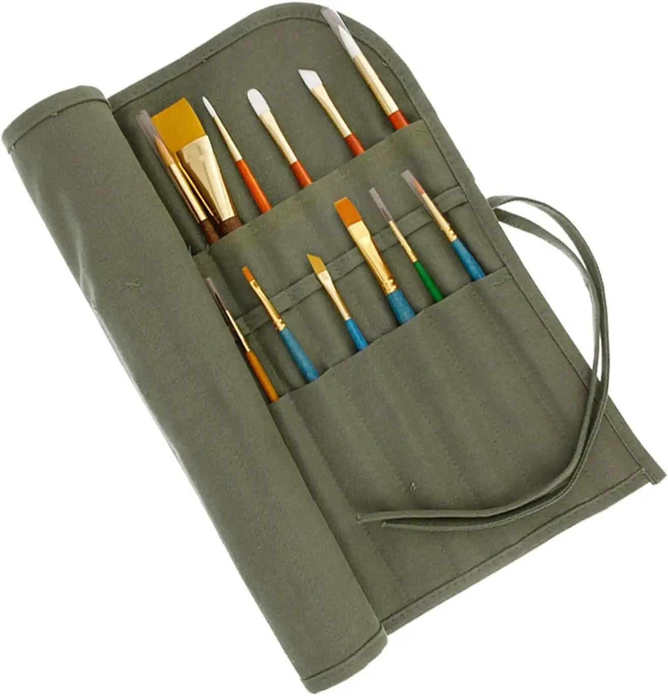 Deluxe Canvas Art Paint Brush Holder Storage Organizer Roll Up Case Bag 24 Slots Pockets Carry Pouch