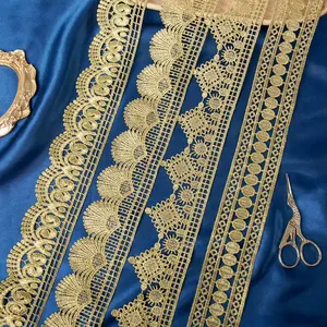 Wholesale Textile Accessories Metallic Thread Golen Color embroidery lace trim Trim gold lace trim