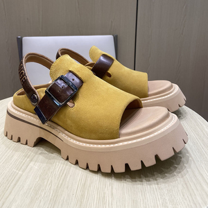 Soldes d'été : Sandales mules à bride unique en cuir de vachette véritable pour femme, à bout ouvert, portables de deux façons, à semelle épaisse - Product Image 3