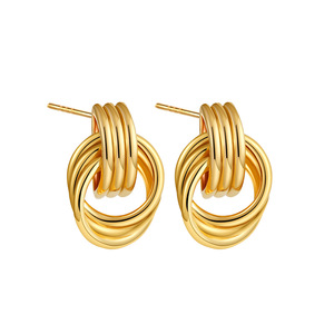 Stainless Steel Statement Jewelry Love <strong>Knot</strong> Linked Double Hoop Stud <strong>Earrings</strong> Door Knocker Triple <strong>Knot</strong> <strong>Earrings</strong> for Women - Product Image 1