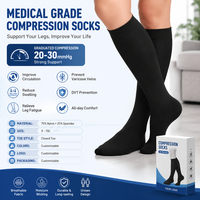 Bas de contention médicaux à bout fermé, hauteur genou, pour varices, compression 20-30 mmHg, prévention DVT, soulagement des jambes lourdes