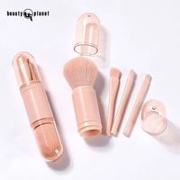 Ensemble de 4 pinceaux de maquillage professionnels Beauty Planet Private Label, poils synthétiques, pour le visage, le fond de teint, le blush, pinceau à poudre rétractable
