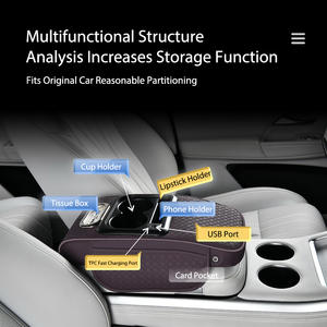 Vente en gros d'usine, boîte d'accoudoir centrale de <span class=keywords><strong>voiture</strong></span> personnalisée, intérieur de <span class=keywords><strong>voiture</strong></span> simple et luxueux, <span class=keywords><strong>double</strong></span> porte-gobelet, rangement pour clés - Product Image 2