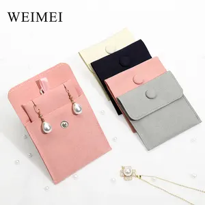 Weimei Custom Logo Velvet Jewelry Pouches Snap Button bag velvet jewelry pouch for Ring Necklaces