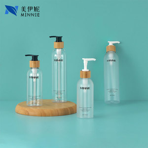 Botellas de bambú con hombros redondos Minnie de 200ml, 250ml y 300ml para dispensar lociones y cosméticos, botella PET esmerilada. - Product Image 3