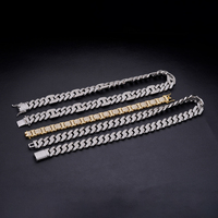 Collier chaîne cubaine épaisse en or plaqué CZ, bijoux hip-hop, zircon glacé, baguette zircon 14,5 mm, chaîne cubaine Miami Buss Down