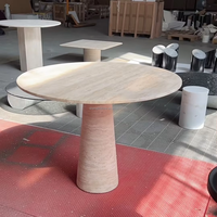 Table à manger ronde en travertin naturel personnalisée, piédestal en forme de cône, table à dîner couleur crème, mobilier de salle à manger résidentiel
