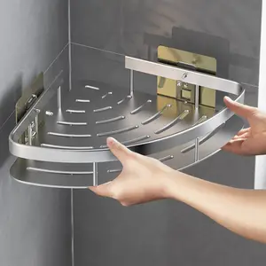 Panier de douche d'angle en aluminium adapté aux murs carrelés Support de rangement pour salle de bain/cuisine