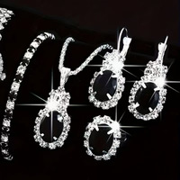 Parure de bijoux vintage royale en forme de cœur avec strass, collier, boucles d'oreilles, bague, bracelet en cristal plaqué argent et or, vente en gros pour fêtes