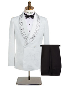 Nouveaux costumes de <span class=keywords><strong>mariage</strong></span> élégants pour hommes, en jacquard léger et luxueux, avec col en diamant vert, pour la mode masculine, robe de <span class=keywords><strong>soirée</strong></span> 2 pièces - Product Image 3