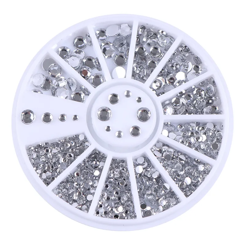Shiny Crystal Diamond Glitter Beads 3D Nail Art Decorations Nail Accessories In Wheel 1 Box Mixed Color Rhinestone Mixed Size