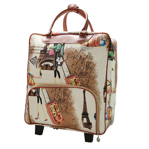 Valise à roulettes pliable en cuir PU avec roues universelles pour courtes distances, motif dessin animé, pour voyage et rangement portable - Product Image 5