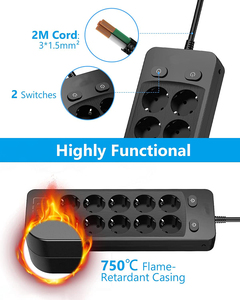 Công Tắc Dải Nguồn 2500W 10 A Ổ Cắm EU Có Dây Nối Dài 2M Thiết Bị Bảo Vệ Tăng Áp 10 Ổ Cắm AC 4 Sạc USB - Product Image 5