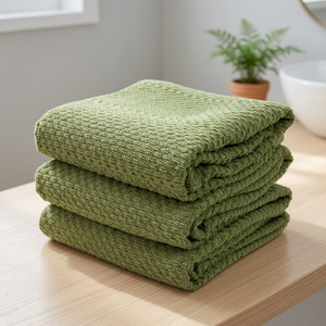 Essuie-tout de cuisine rectangulaire en coton tissé rayé, écologique, lavable en machine, teint en fil vert - Product Image 1