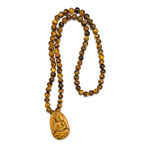 Mala de cuentas de ojo de tigre de 8 mm con colgante tallado de Buda, protección, positividad y manifestación, mala de piedras preciosas, cumpleaños - Product Image 2