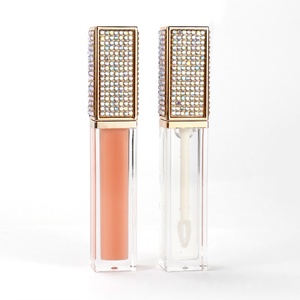 Brillo de labios brillante con tapa de diamante dorado personalizado, caja de embalaje con tapa abatible, venta al por mayor, brillo de labios vegano con etiqueta privada a granel - Product Image 1
