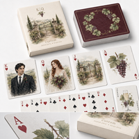 Cartes à Jouer Personnalisées Portrait de Couple en Aquarelle Vignoble de Napa, 57 x 87 mm, Papier Couché 300 g/m², Ensemble Cadeau
