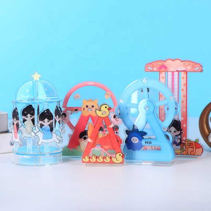 JING CHUAN Custom Anime Cartoon Figure A4 Print Clear Acrylic Character Standee Rotating and Spinning Plastic Stand