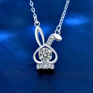 2024 New Luxury 925 Sterling Silver Lucky Rabbit Zodiac 0.5Ct Moissanite Pendant Necklace for Women