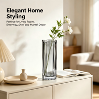 Vase en verre à bord ondulé cannelé, 30 cm de haut, ouverture de 11,5 cm, vase de table moderne pour fleurs fraîches ou séchées, décoration de la maison, mariage, cadeau