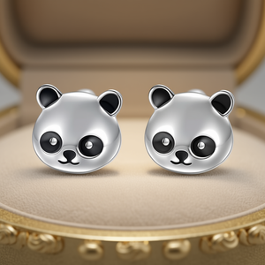 Pendientes de Oro Blanco E2284 con Diseño de Panda de Dibujos Animados, Lindos, Unisex, para Uso Diario, Joyería Fina - Product Image 2