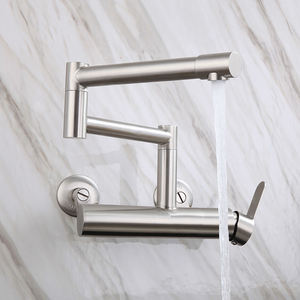 Robinet <span class=keywords><strong>mitigeur</strong></span> de <span class=keywords><strong>cuisine</strong></span> rotatif <span class=keywords><strong>brossé</strong></span> en acier inoxydable 304, eau chaude et froide, montage mural - Product Image 3