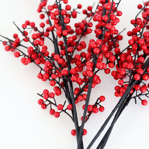 Yasunobu Artificial Holly Berry <b>Bouquet</b> Thick Stem Red Berries For Home Decor Living Room Ornaments - Product Image 4