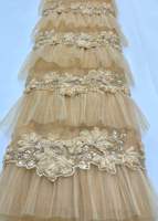 Tissu en tulle floral 3D perlé à la main couleur or champagne de luxe, avec volants superposés, plusieurs couleurs disponibles pour robes de mariée et de demoiselles d'honneur