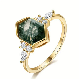 Anello esagonale Marquise per donna, gioielli da dito geometrici vintage in stile giardino e foresta - Product Image 1