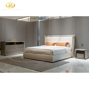 سرير مزدوج جلد بسيط عصري فاخر خفيف عالي الجودة 1.8م سرير بحجم كبير أثاث غرفة النوم الرئيسية