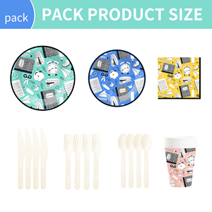 DAMAI Geometric Theme Disposable Dessert Dinner <b>Paper</b> Plates Cups Napkin Back to School Tableware Set for Party Supplies - Product Image 6